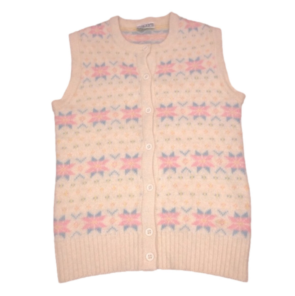 VINTAGE Angora Snowflake Snow Flakes Pastel Sweater Vest Sz Small